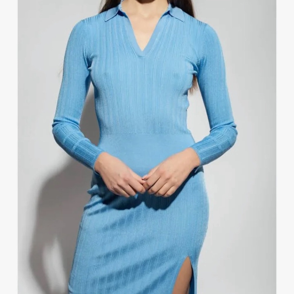 rag & bone Dawson Polo Dress in Sky Blue with Ribbed Collared and  Long Sleeve